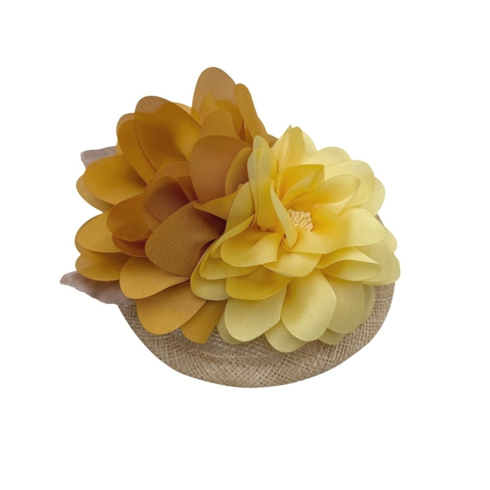 Mustard Yellow Flower Wedding Tea Party Clip On Straw Hat Fascinator Headpiece